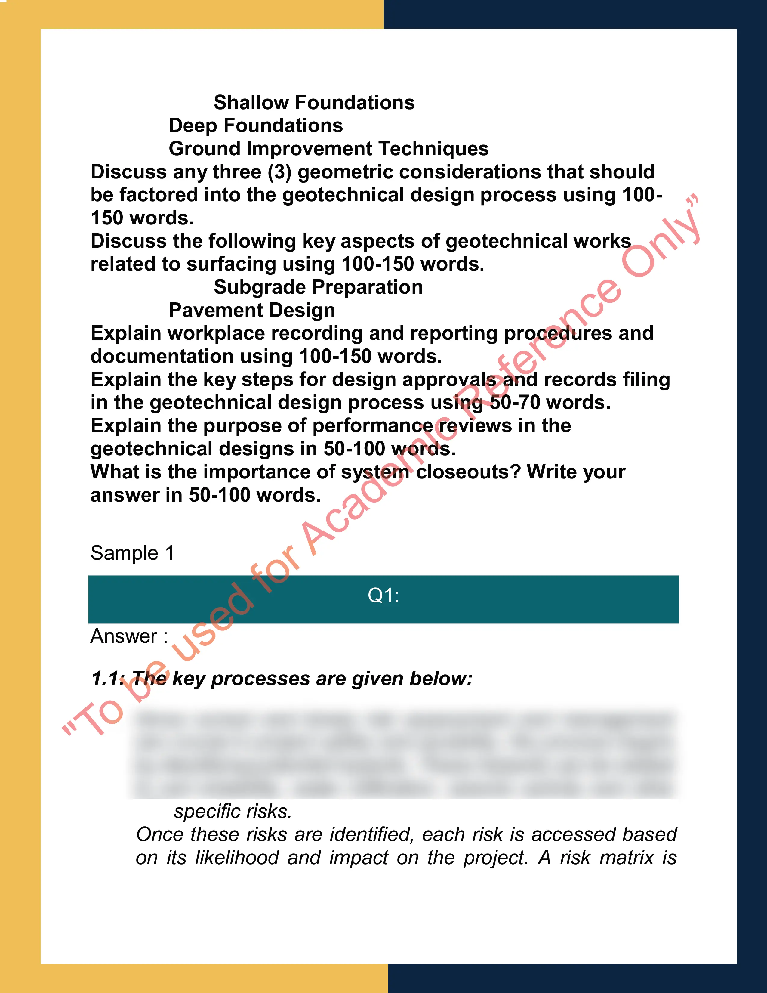 Sample Solution for RIICWD507D - Prepare detailed geotechnical design 1